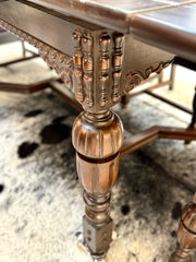 Vintage Jacobean dining table w/hidden leaves & 6 chairs
