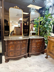 Marble top carved nightstand pair (2)