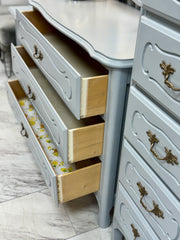 Gray French Provincial dresser w/mirror