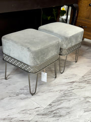 Pair of gray/metal ottomans (2)