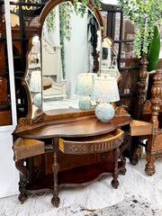 Carved wood antique vanity w/mirror