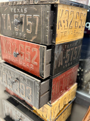 Pair of metal “license plate” nightstand pair (2)