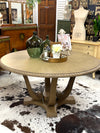 New 60” round pedestal dining table ￼
