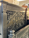 Carved queen bed w/rails