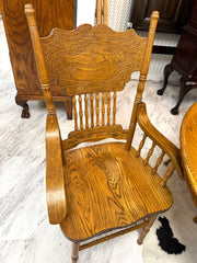 Vintage pedestal dining table w/6 chairs & leaf