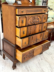 Carved wood antique chest of drawers ￼
