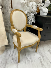 Wood/linen arm chair