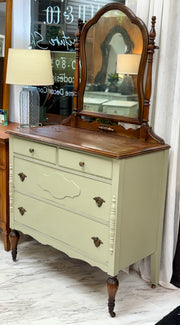 Vintage Sage green chest w/mirror on casters