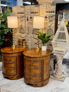 Inlaid pine oval table pair (2)