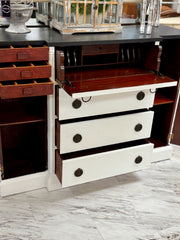 Vintage black & white cabinet w/drop-front desk