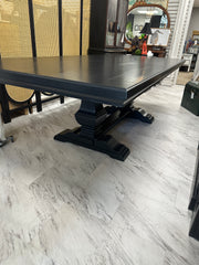 Double pedestal trestle dining table w/leaf