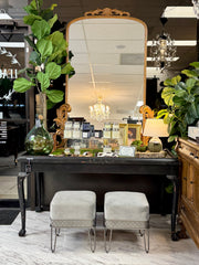 Pair of gray/metal ottomans (2)