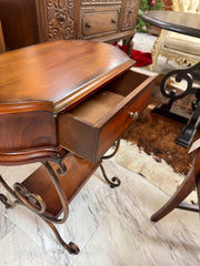 Side table w/metal scrollwork