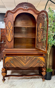 Antique Jacobean China cabinet on casters