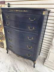Navy antique chest of drawers