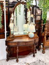 Carved wood antique vanity w/mirror