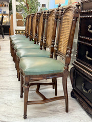 Vintage set of 6 leather & cane-back chairs