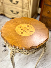 Vintage French Provincial carved sidetable w/wood top