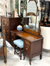 Vintage Burl-wood vanity on casters & mirror w/stool