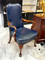 Pair of navy blue leather chairs (2)