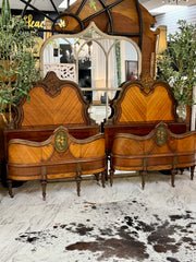 Antique Jacobean double twin bedroom set w/rails ￼