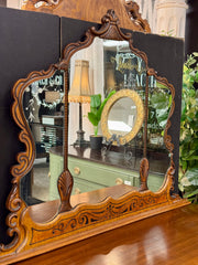 Antique carved 5-drawer dresser w/mirror