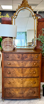 Vintage burl wood chest on casters ￼