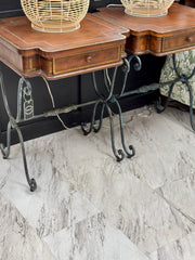 Leather top & iron table pair (2)