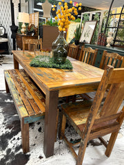 Wood dining table w/5 chairs & bench