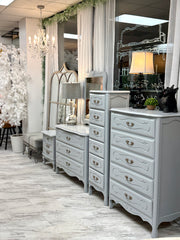 Gray French Provincial chest of drawers