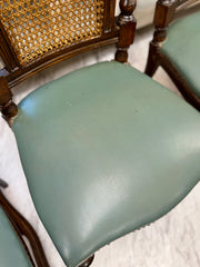 Vintage set of 6 leather & cane-back chairs