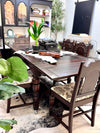 Vintage Jacobean dining table w/hidden leaves & 6 chairs