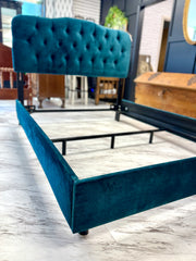 Tufted turquoise full size bed w/matching rails