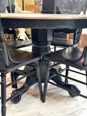 Vintage 48” round pedestal table & 4 chairs