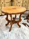 Antique wood side table on casters