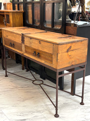 Rustic pine wood & iron console
