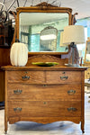 Antique light oak dresser on casters w/mirror￼