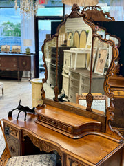 Antique carved vanity w/mirror
