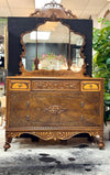 Antique carved 5-drawer dresser w/mirror