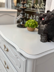 Gray French Provincial chest of drawers