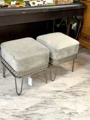 Pair of gray/metal ottomans (2)