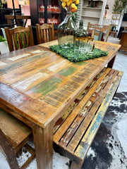 Wood dining table w/5 chairs & bench