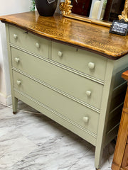 Vintage 4-drawer sage green chest on casters