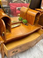 Antique inlaid wood dressing table w/mirror & matching chair