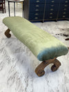 Green velvet bench