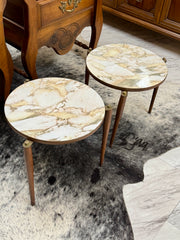 MCM marbled stacking table pair