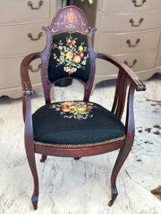 Victorian style needlepoint chair on casters