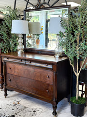 Antique Burlwood dresser w/mirror
