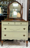 Vintage Sage green chest w/mirror on casters