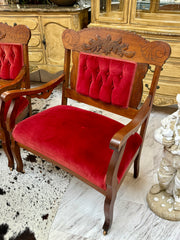 Antique red velvet double chair